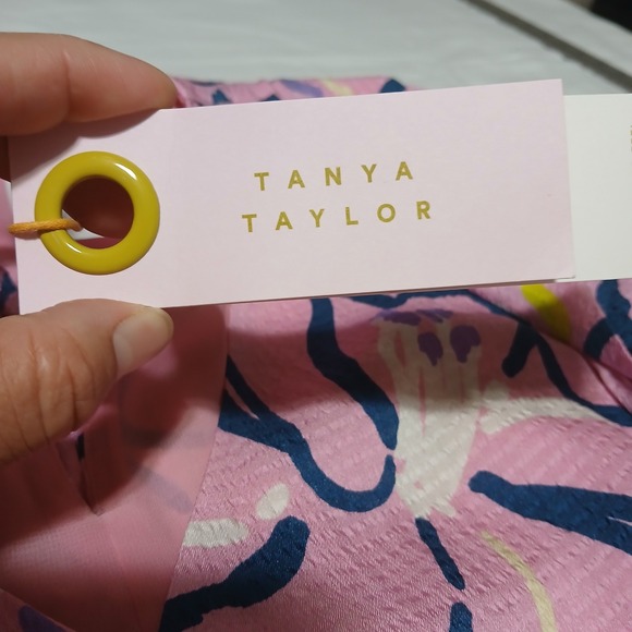 Tanya Taylor Pink Floral Print Wrap Jumpsuit Cropped Sleeve Tie Waist Size 6 - Picture 8 of 14